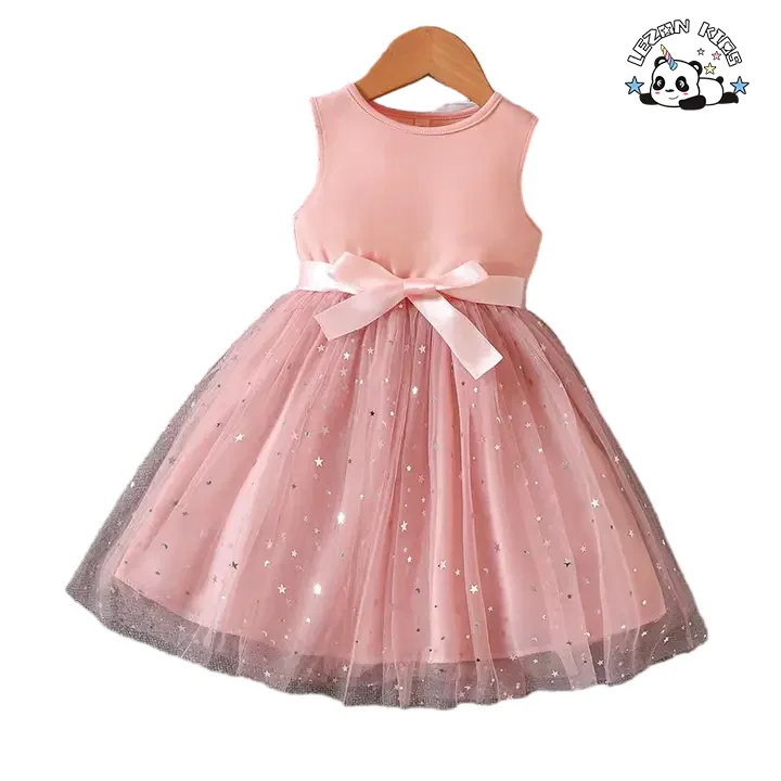 LEZONKIDS - Customizable High Quality Baby Party Princess Dress Cute Bow Girl Dress Fly Sleeve Dress